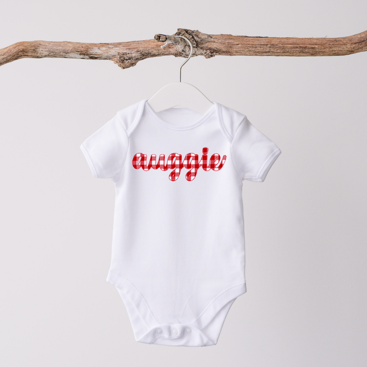 Personalized Baby Onesie, Cursive Gingham Custom Design, Baby Shower Gift