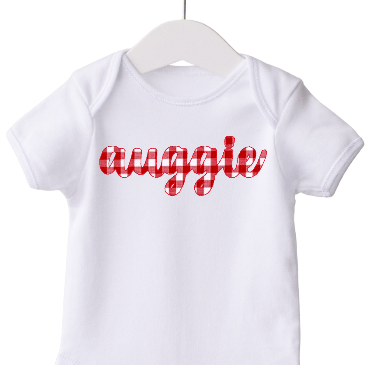 Personalized Baby Onesie, Cursive Gingham Custom Design, Baby Shower Gift
