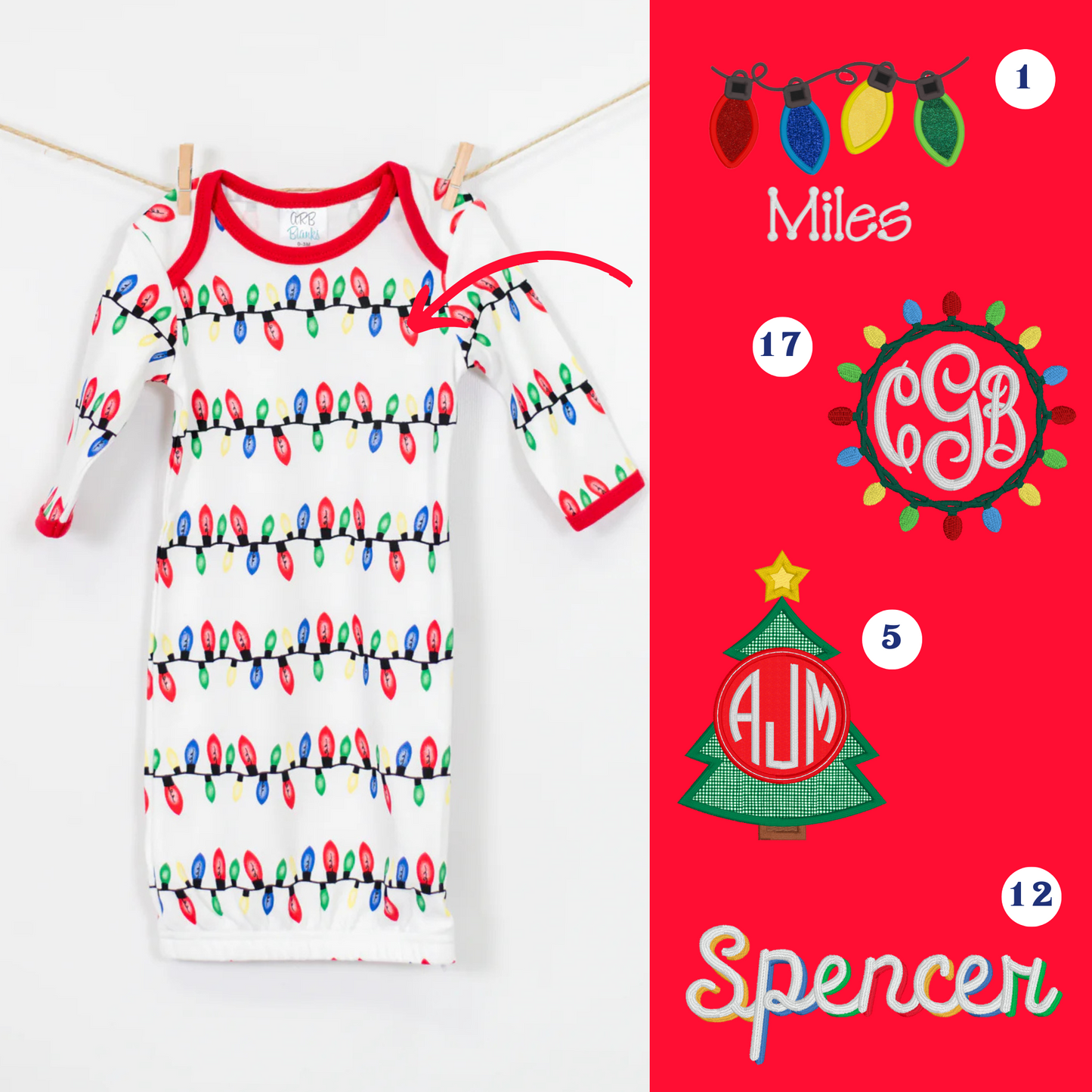 PRE-ORDER ONLY * Kids HOLIDAY 0-3mos BABY GOWN! 2025 * RTS mid-November * Holiday Lights