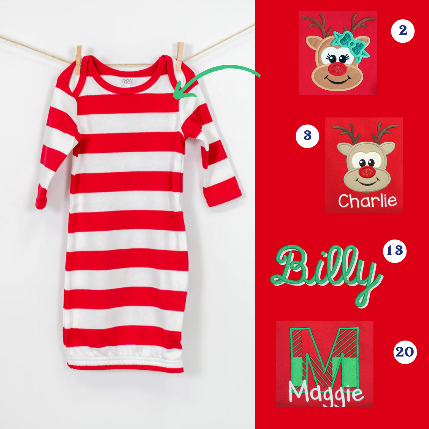 PRE-ORDER ONLY * Kids HOLIDAY 0-3mos BABY GOWN! 2025 * RTS mid-November * Red White Stripe