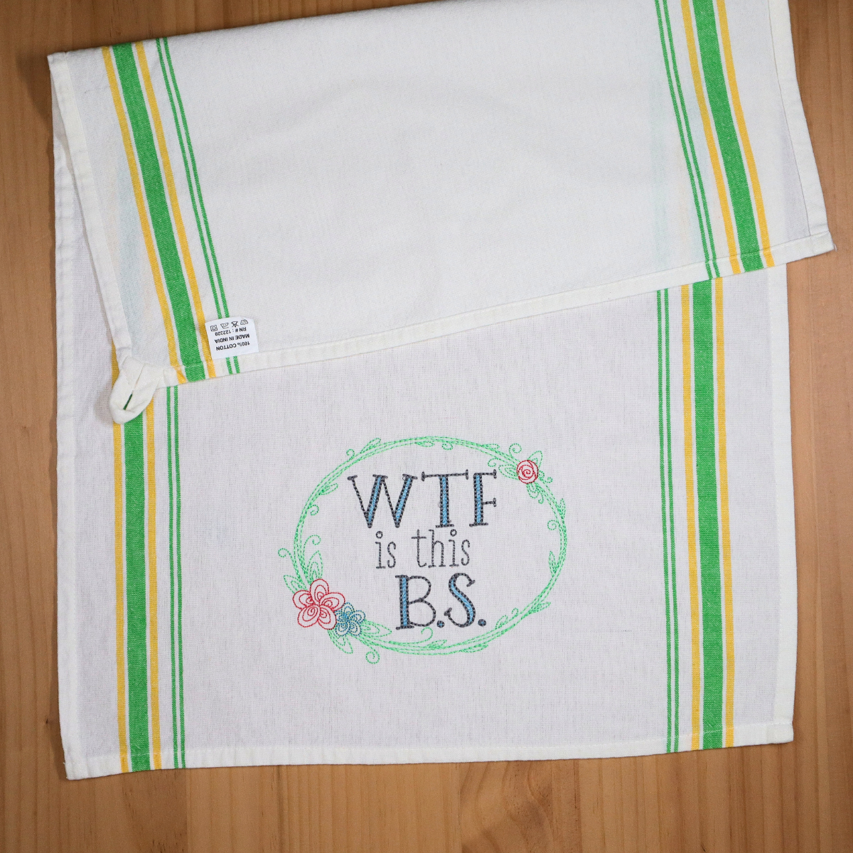 WTF is this B.S. Snarky Floral Towel, Embroidered Hand Towel