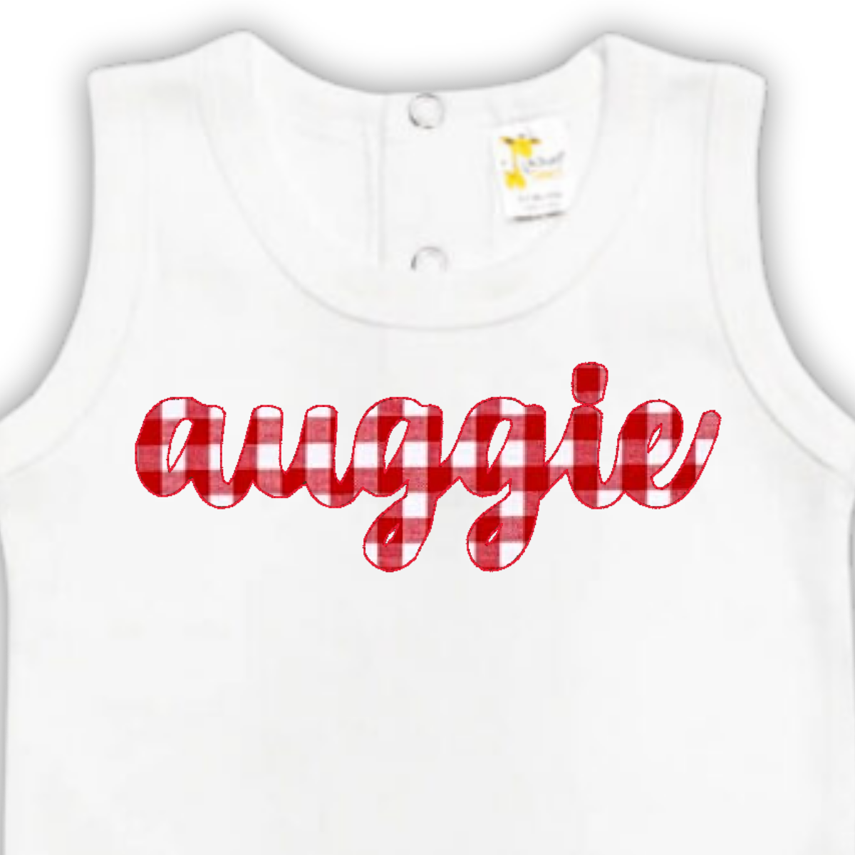 Personalized Sleeveless Romper, Cursive Gingham Custom Design, Baby Shower Gift