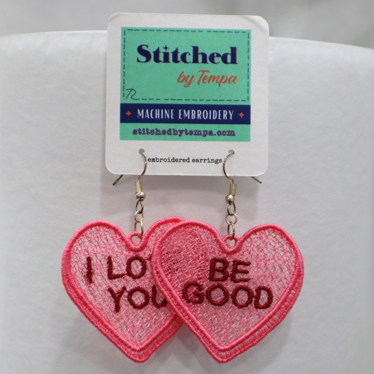 Freestanding Lace Conversation Hearts * Valentine's Earrings