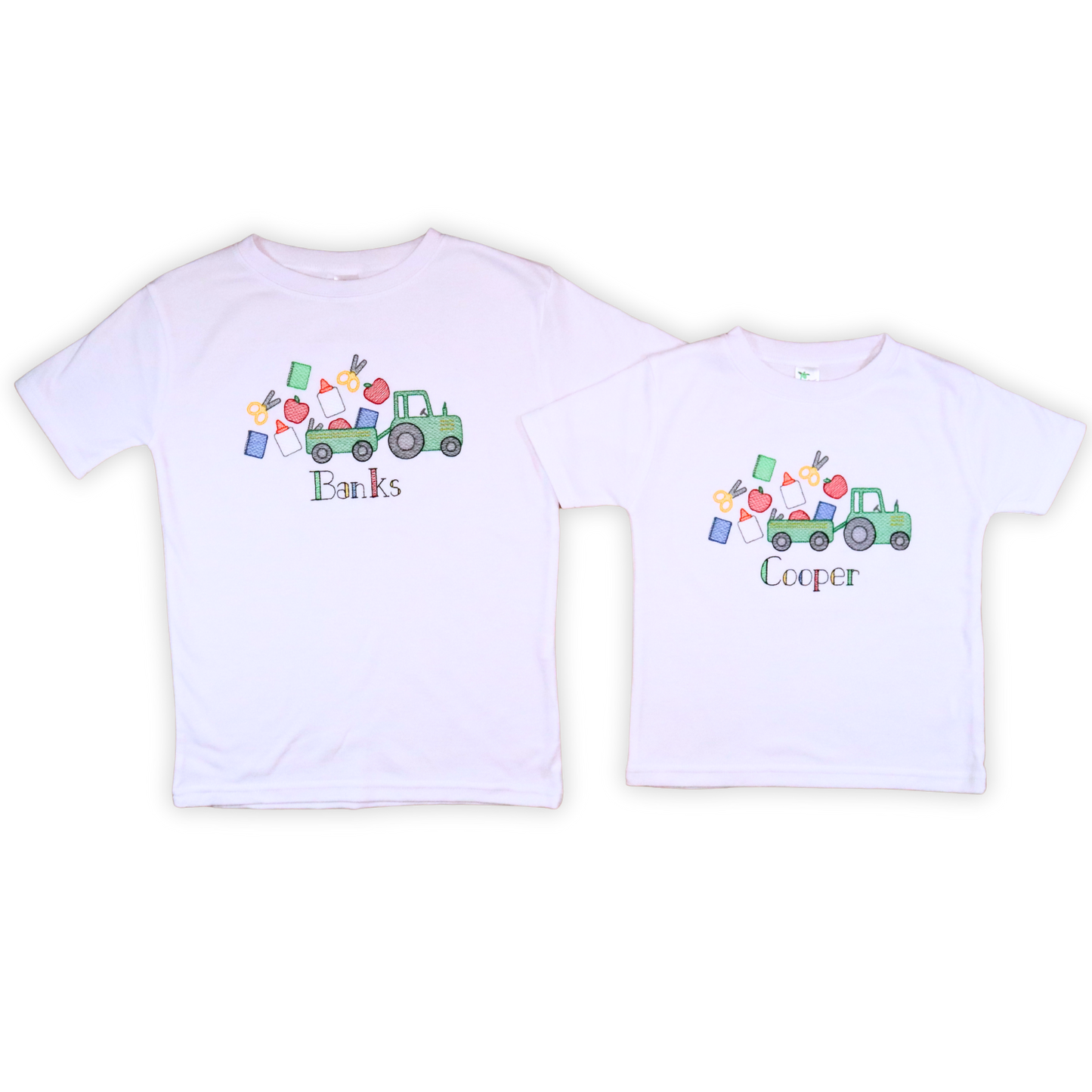 Back to School Tractor Shirt – Sketch Style Embroidered Tee for Kids