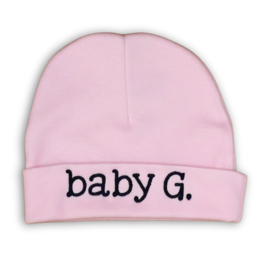 Pink Baby Hat, 0-6months with "Hello World" embroidered