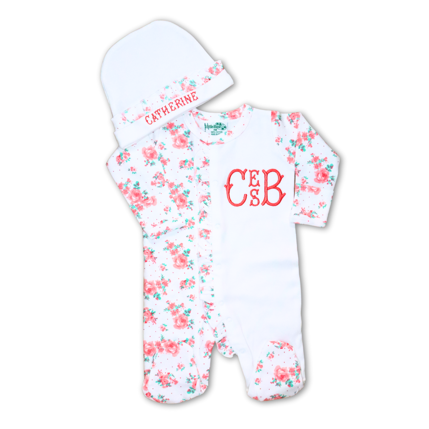 Floral Baby Layette Set with Beanie Hat
