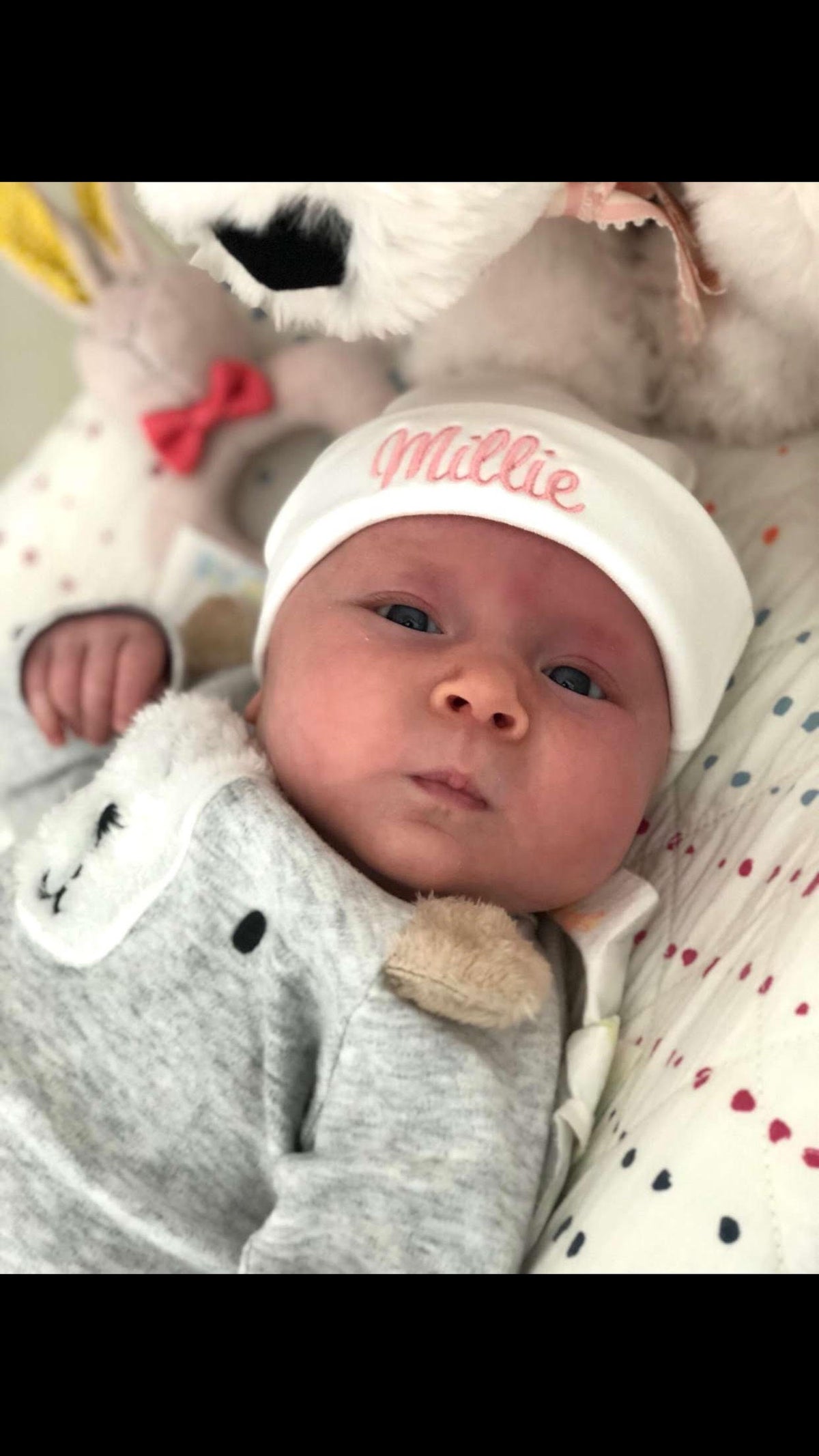 Classic Hand Stitch Style Embroidered Onesie and Hat