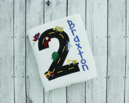 Transportation Road Number Applique Birthday Shirt