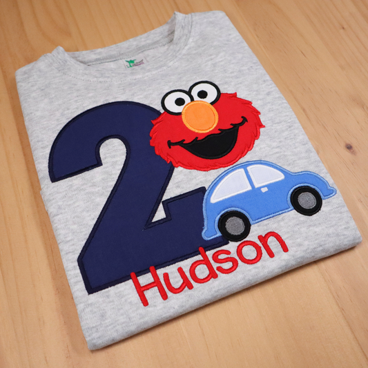 Cars and Red Monster Embroidered Birthday Shirt