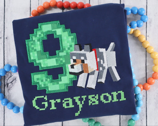 Wolf Minecraft Birthday Shirt