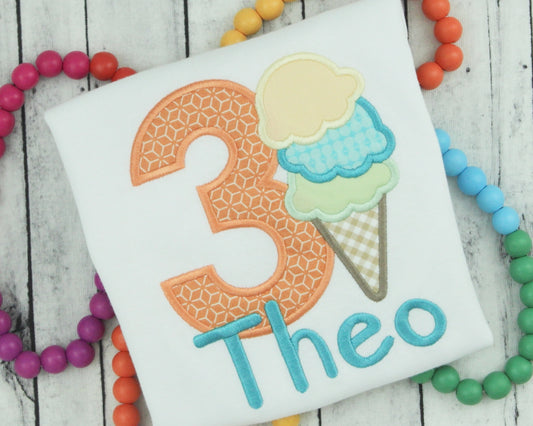 Three Scoops of Fun Birthday Shirt, Ice Cream Party