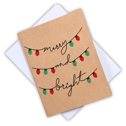 merry and bright * Embroidered Greeting Card