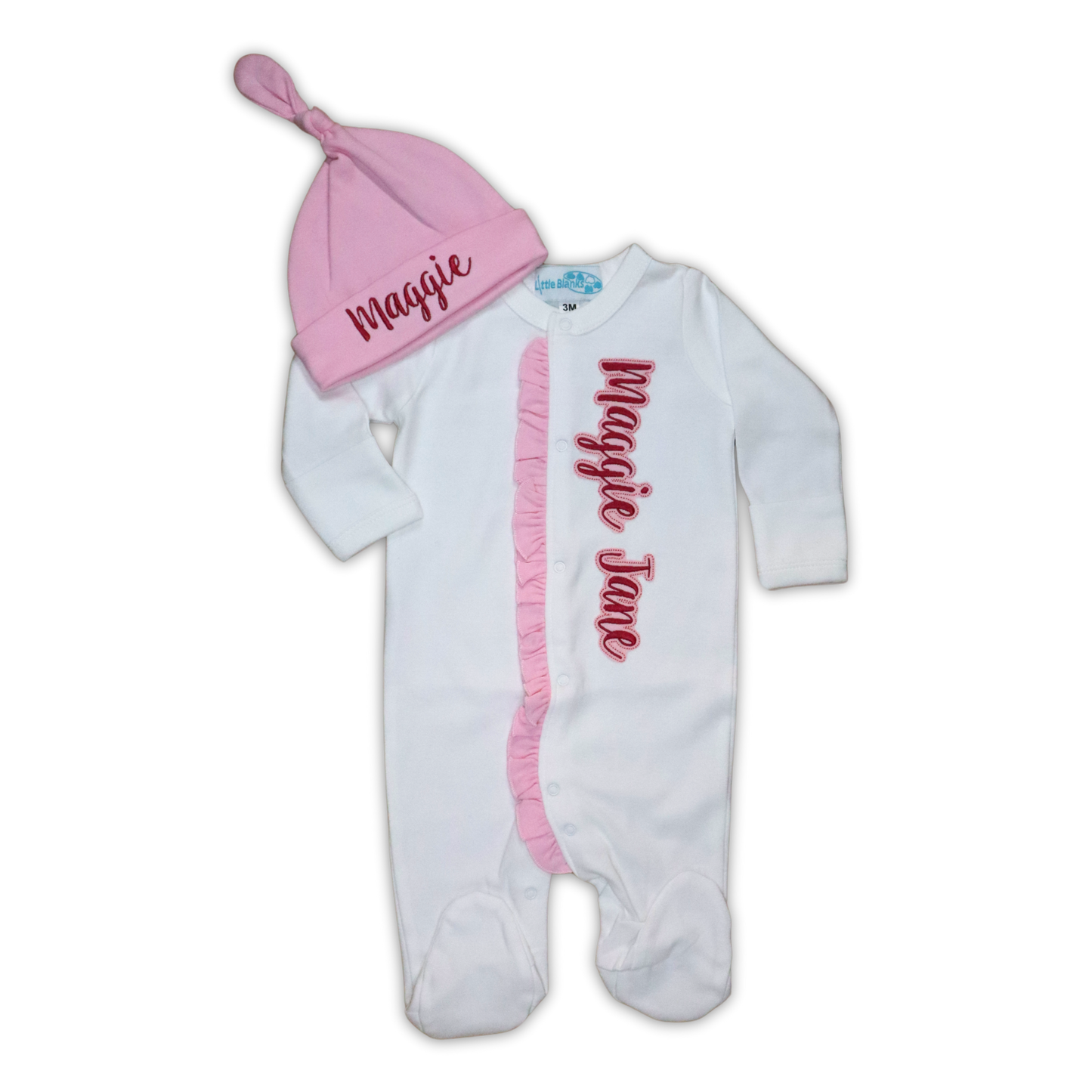 Pink Ruffles Baby Layette Set with Knotted Hat