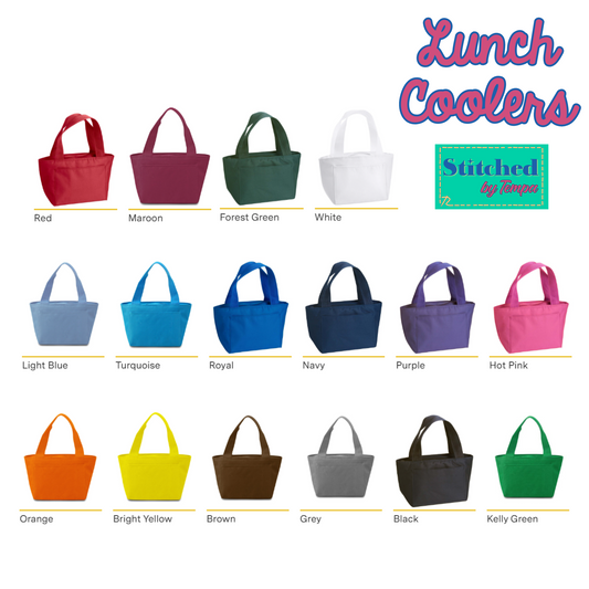 Monogrammed lunchbox, purple with yellow circle script mono, Lunch Cooler