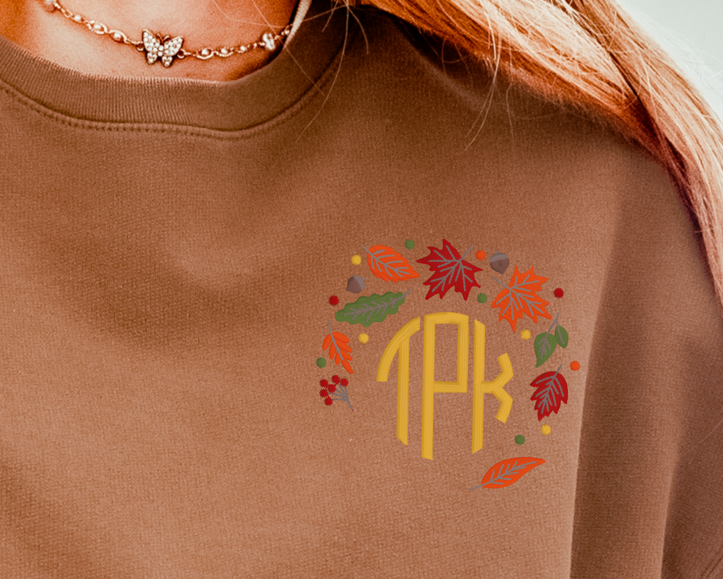 Falling Leaves Monogram on Sweatshirt (Comfort Colors Butter)