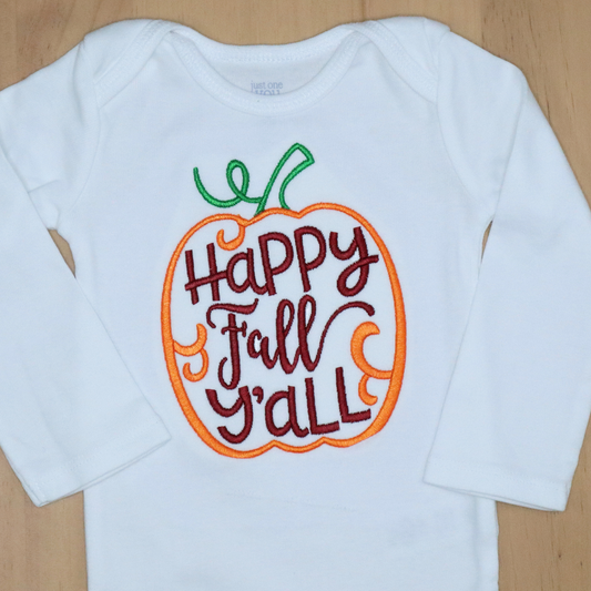 Happy Fall Y'all Pumpkin Embroidered Onesie