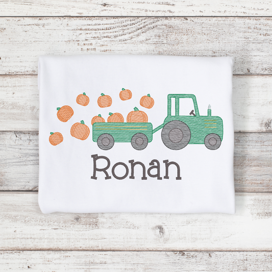 Tractor 'n Pumpkins Embroidered T-Shirt