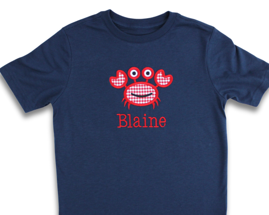 Crab Applique on Navy Shirt