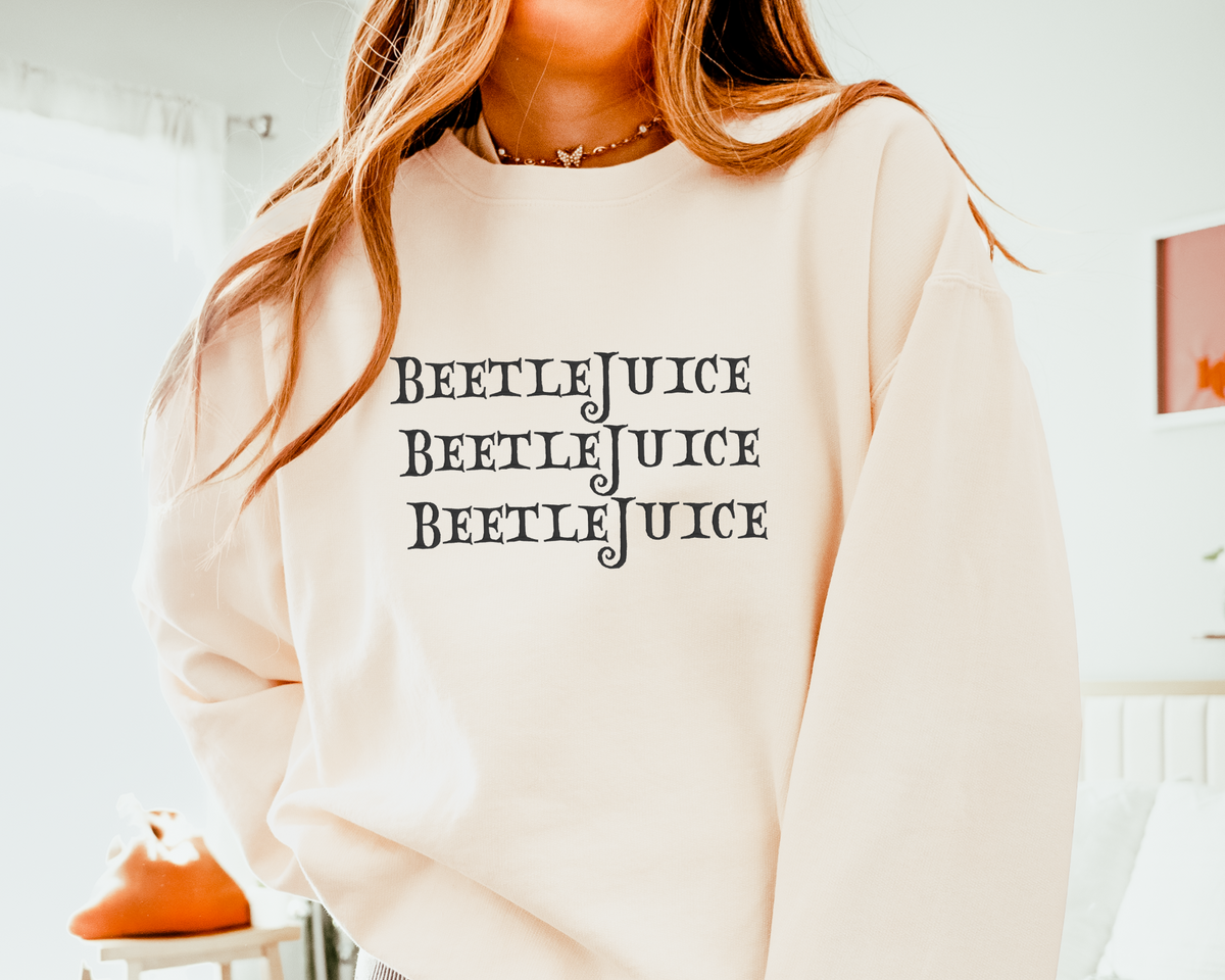 Beetlejuice in black thread on Sweatshirt (Comfort Colors Ivory)