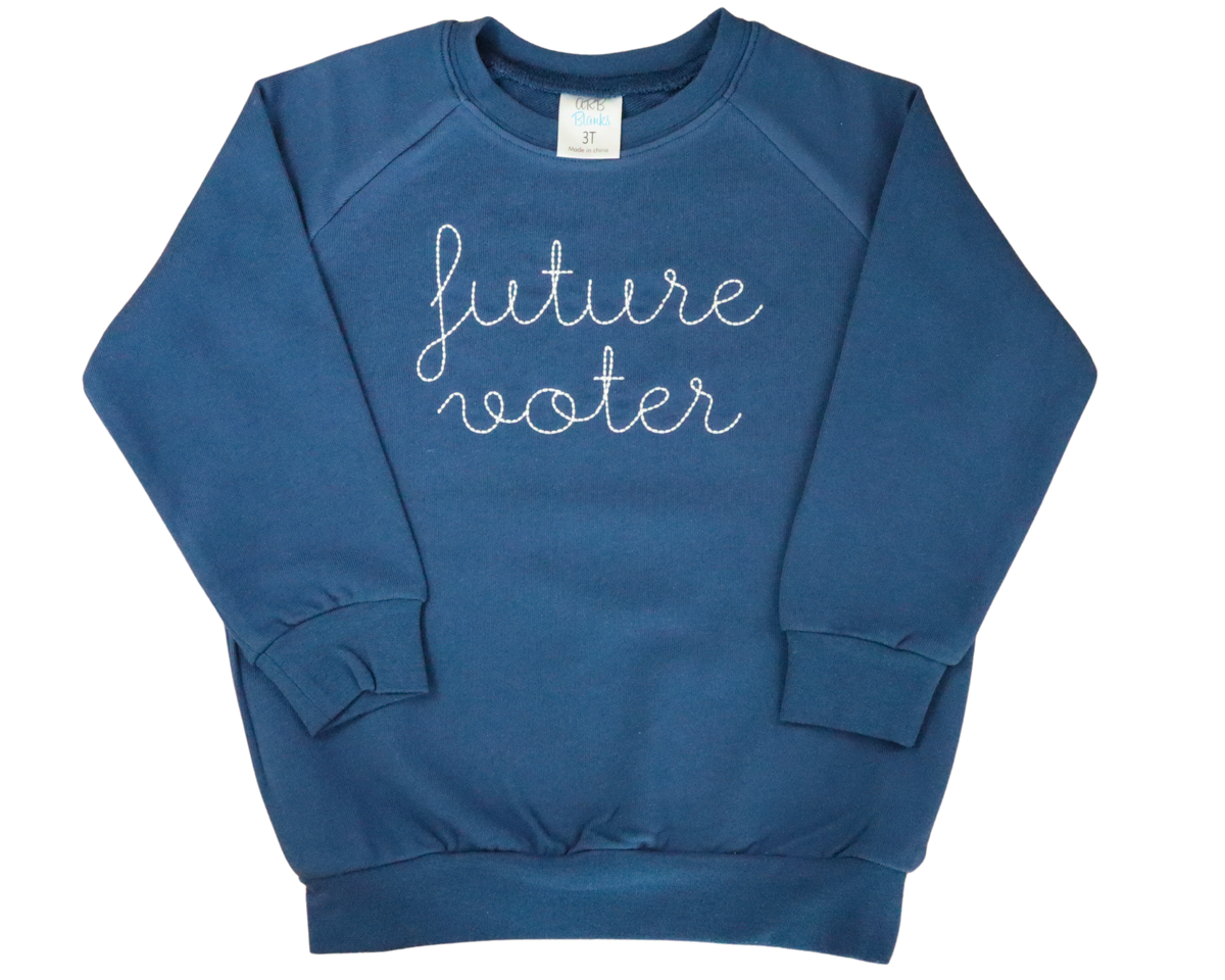 Youth Sweatshirt with hand-embroidered-style cursive