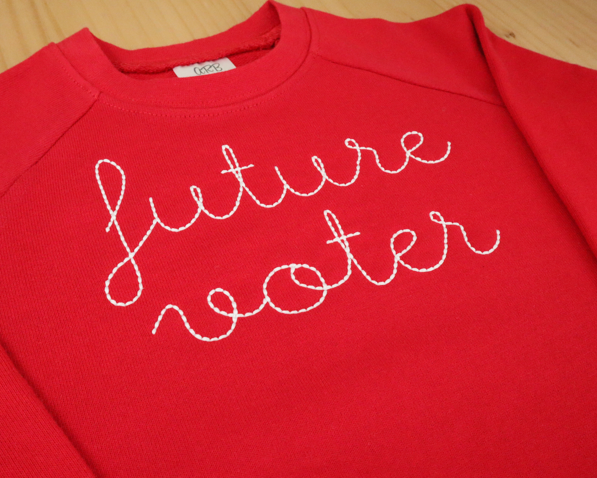 Youth Sweatshirt with hand-embroidered-style cursive