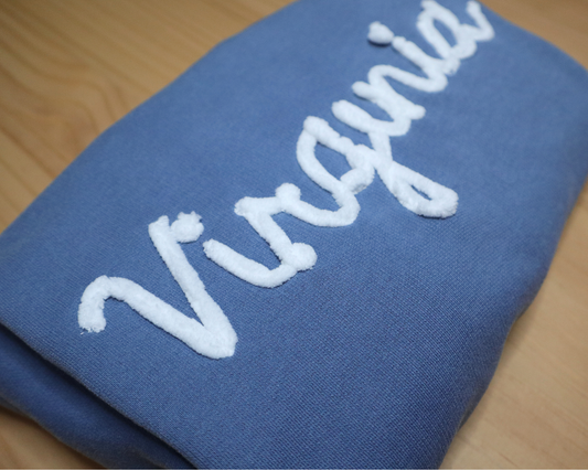 Custom Yarn Embroidery Sweatshirt (Blue Jean "Virginia")