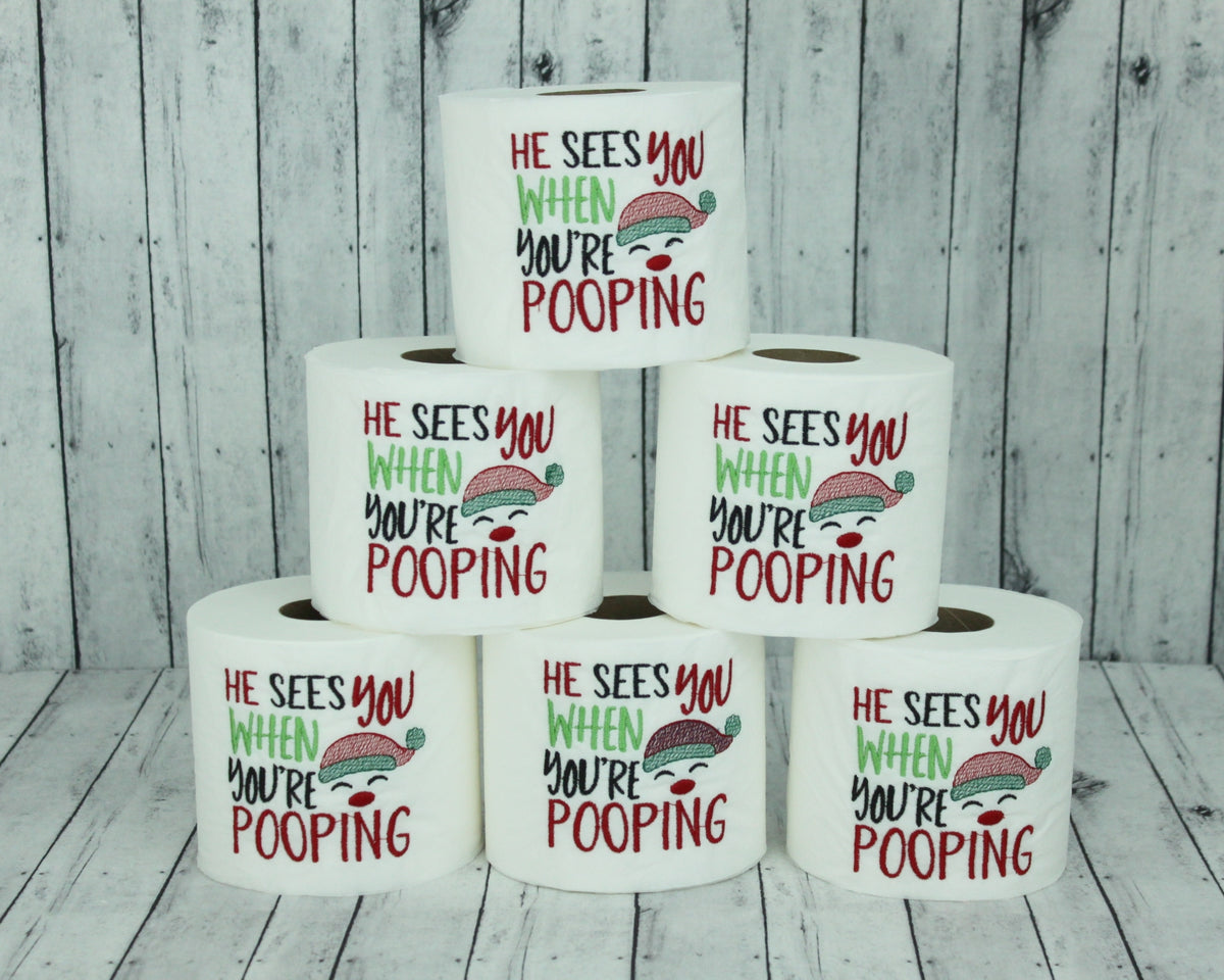 He Sees You, Hilarious Santa Poop-Themed Embroidered Toilet Paper Roll