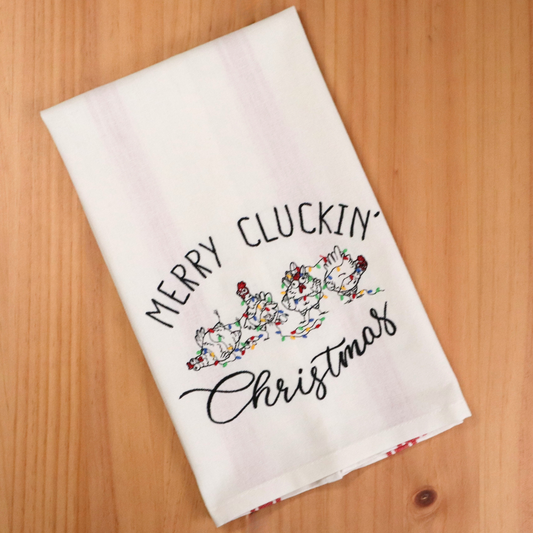 Merry Cluckin' Christmas Mess Chickens * Embroidered Kitchen Towel