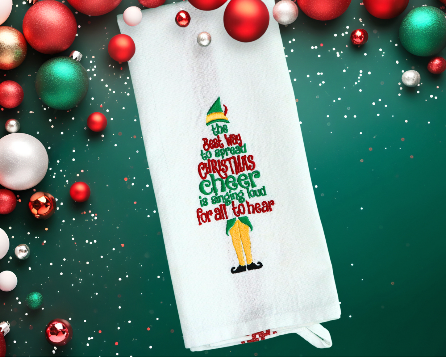 Embroidered Hand Towel * Elf Christmas Cheer