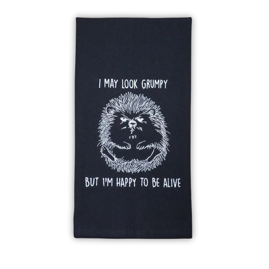 Hedgehog Towel – “I May Look Grumpy” Embroidered, Cute & Funny