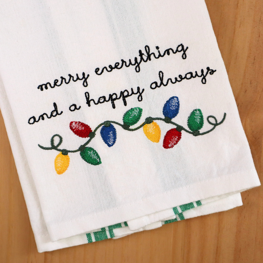 Embroidered Hand Towel * Merry Everything Holiday Lights
