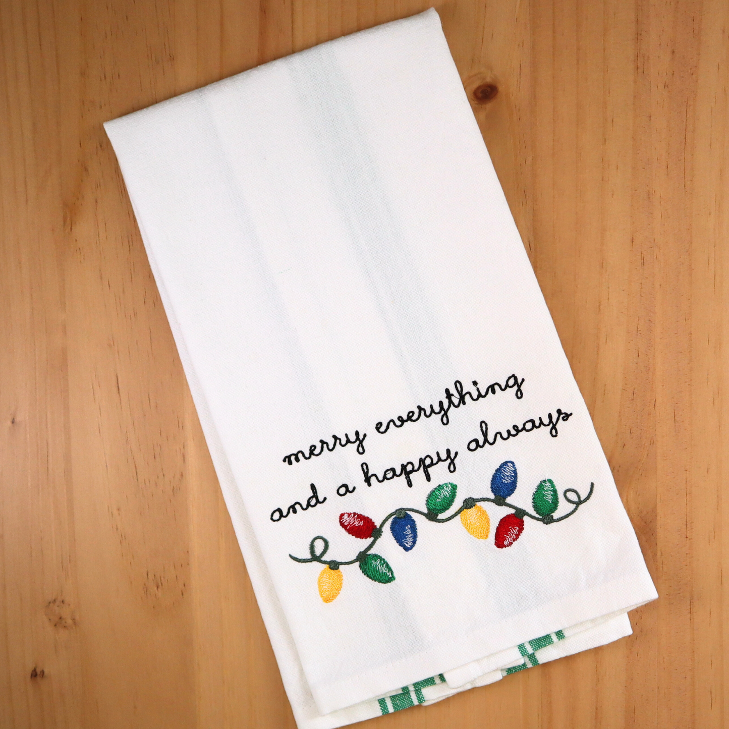 Embroidered Hand Towel * Merry Everything Holiday Lights