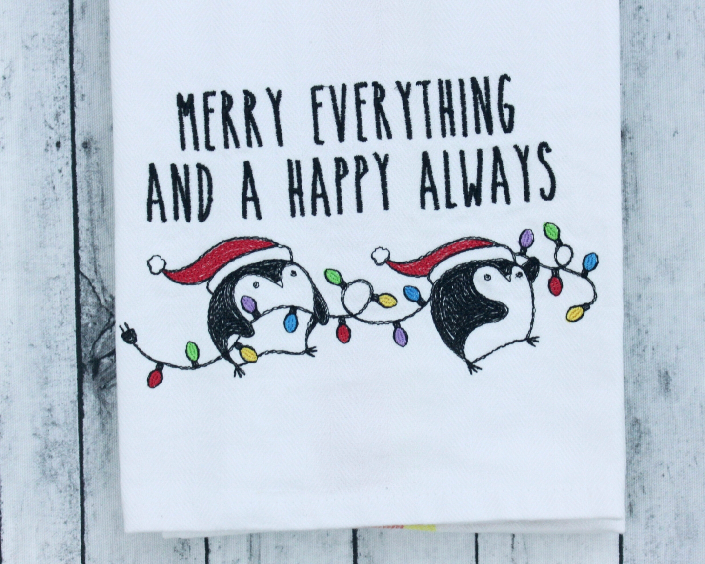 Embroidered Hand Towel * Merry Everything Penguins