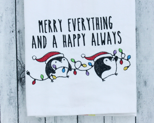 Embroidered Hand Towel * Merry Everything Penguins