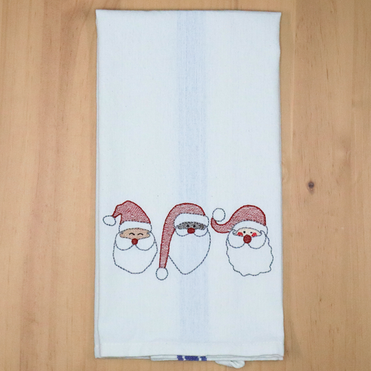 Santa Bean Stitch Trio, Embroidered Hand Towel, Multicultural