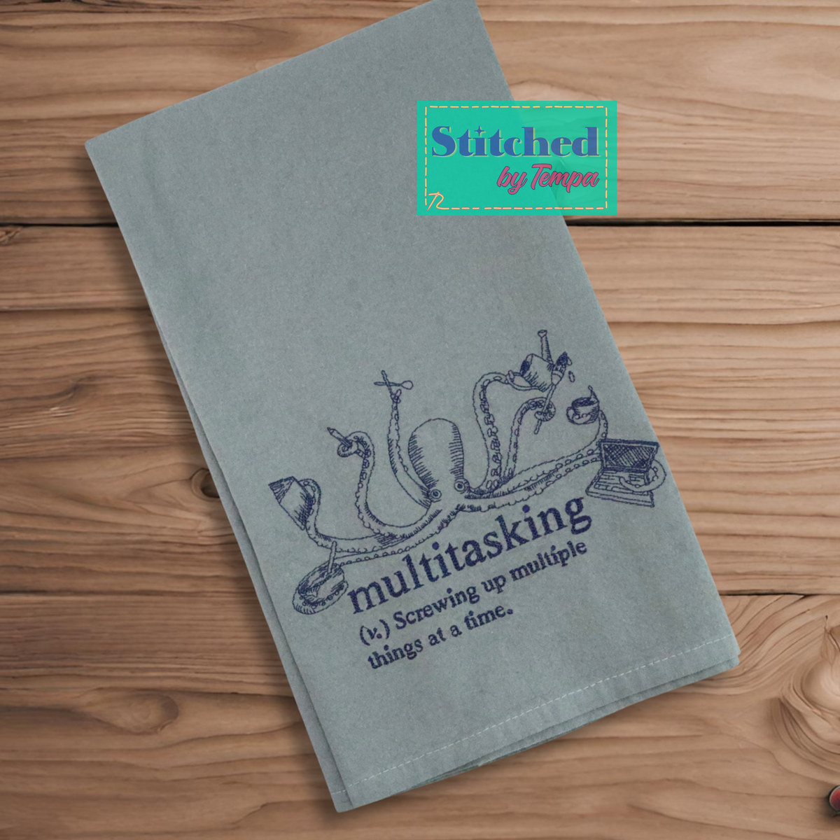 Multitasking octopus embroidered flour sack towel