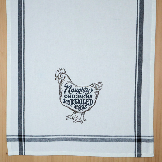Naughty Chickens Embroidered Kitchen Towel