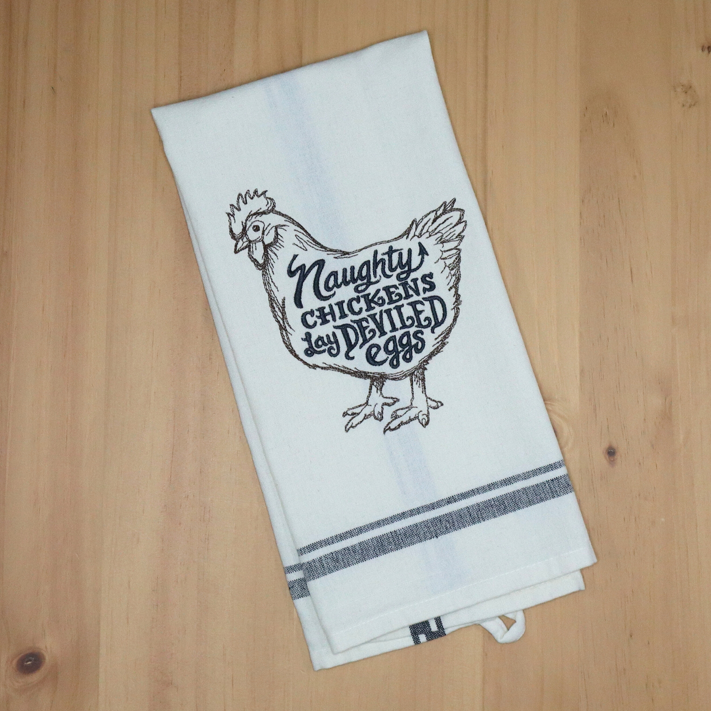 Naughty Chickens Embroidered Kitchen Towel