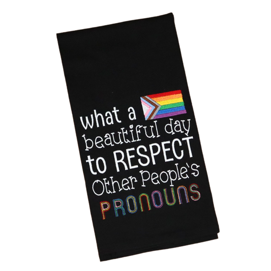 Pronouns & Pride Embroidered Kitchen Towel