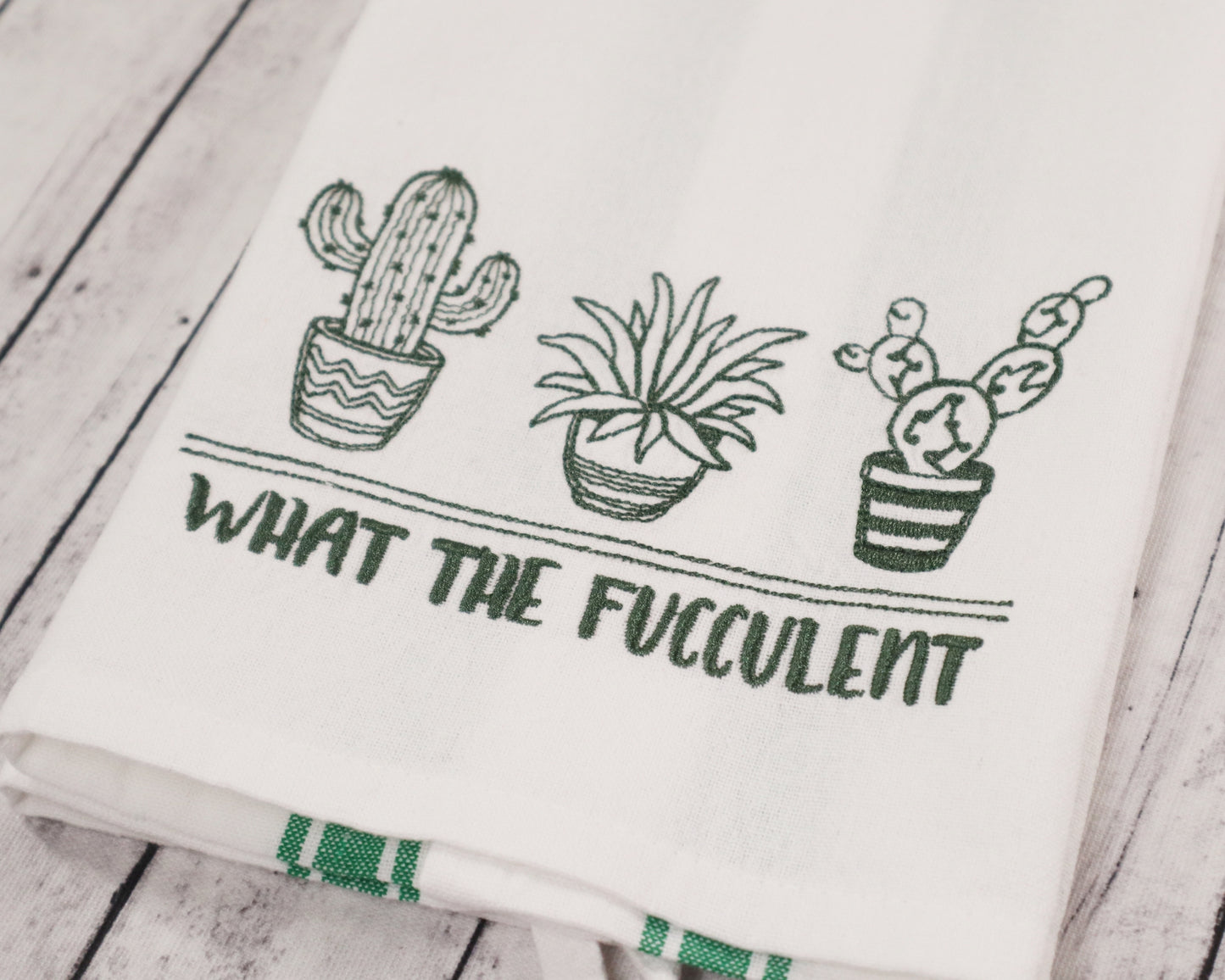 Playfully Profane Kitchen Towel – “What the Fucculent” Snarky Succulent Hand Towel for Plant Lovers