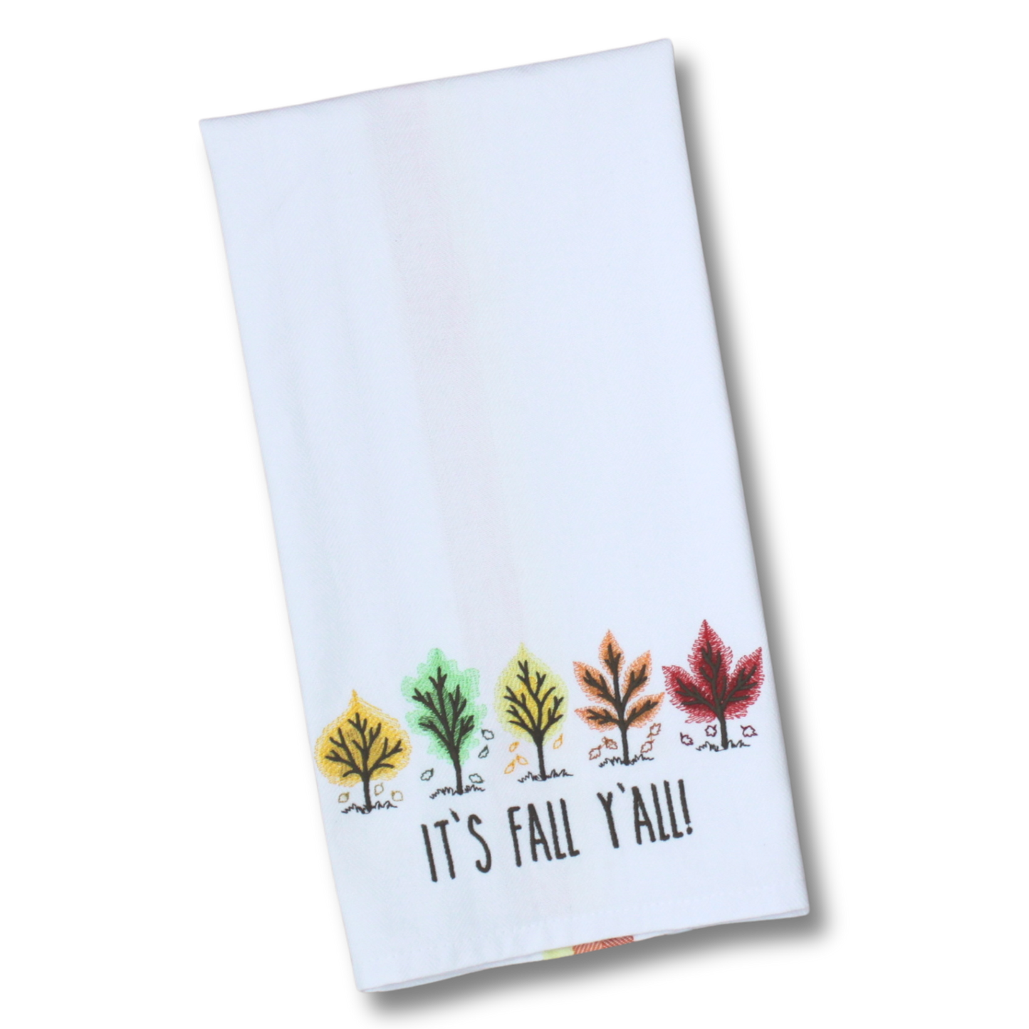 It's Fall Y'all! Kitchen Towel, with Trees Border