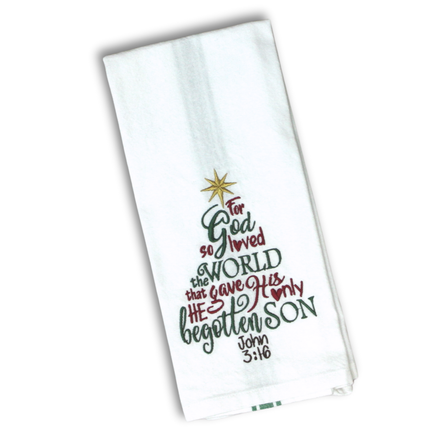 Embroidered Hand Towel * John 3:16 Begotten Son in Tree Shape
