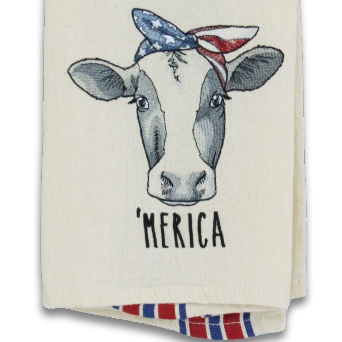 Embroidered Patriotic Cow Tea Towel – 'Merica Bandana Kitchen Towel in Red and Blue
