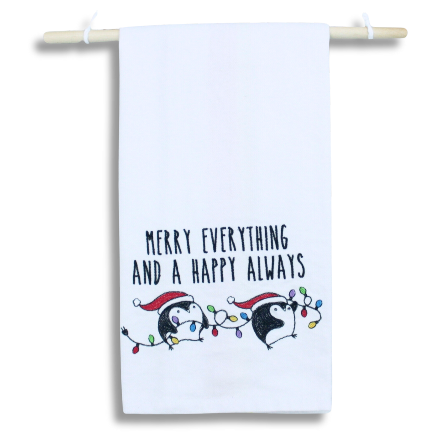Embroidered Hand Towel * Merry Everything Penguins