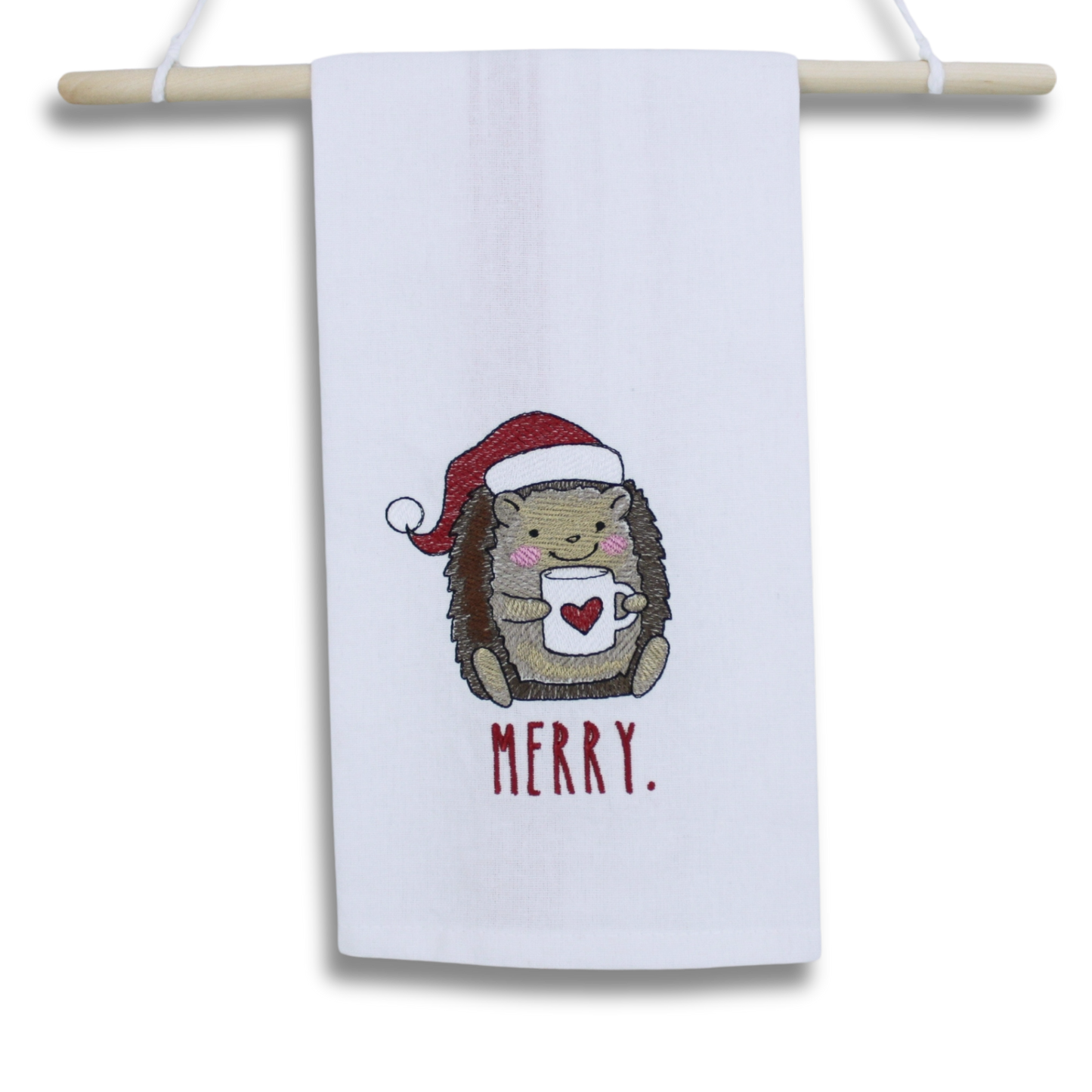 Embroidered Hand Towel * Merry Hedgehog with Hot Chocolate
