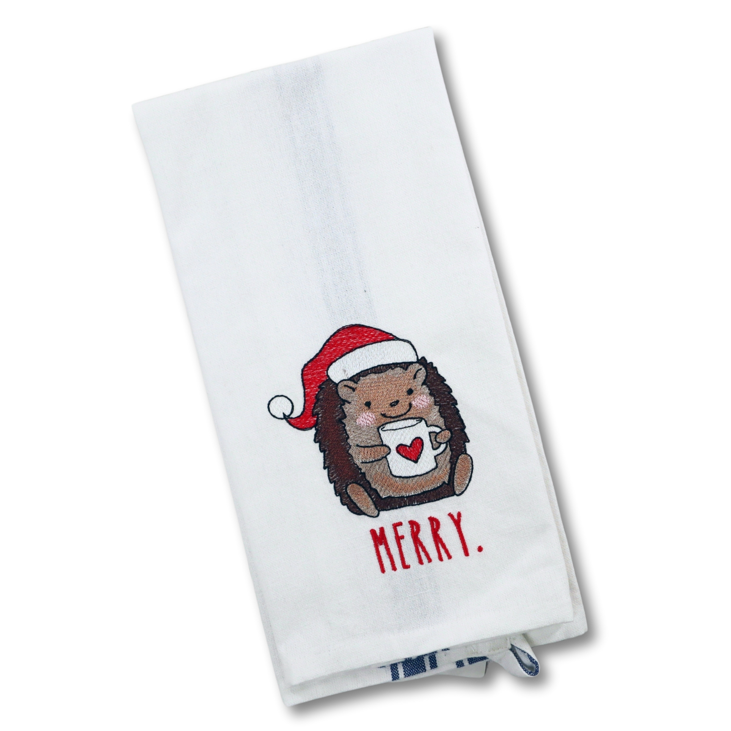 Embroidered Hand Towel * Merry Hedgehog with Hot Chocolate