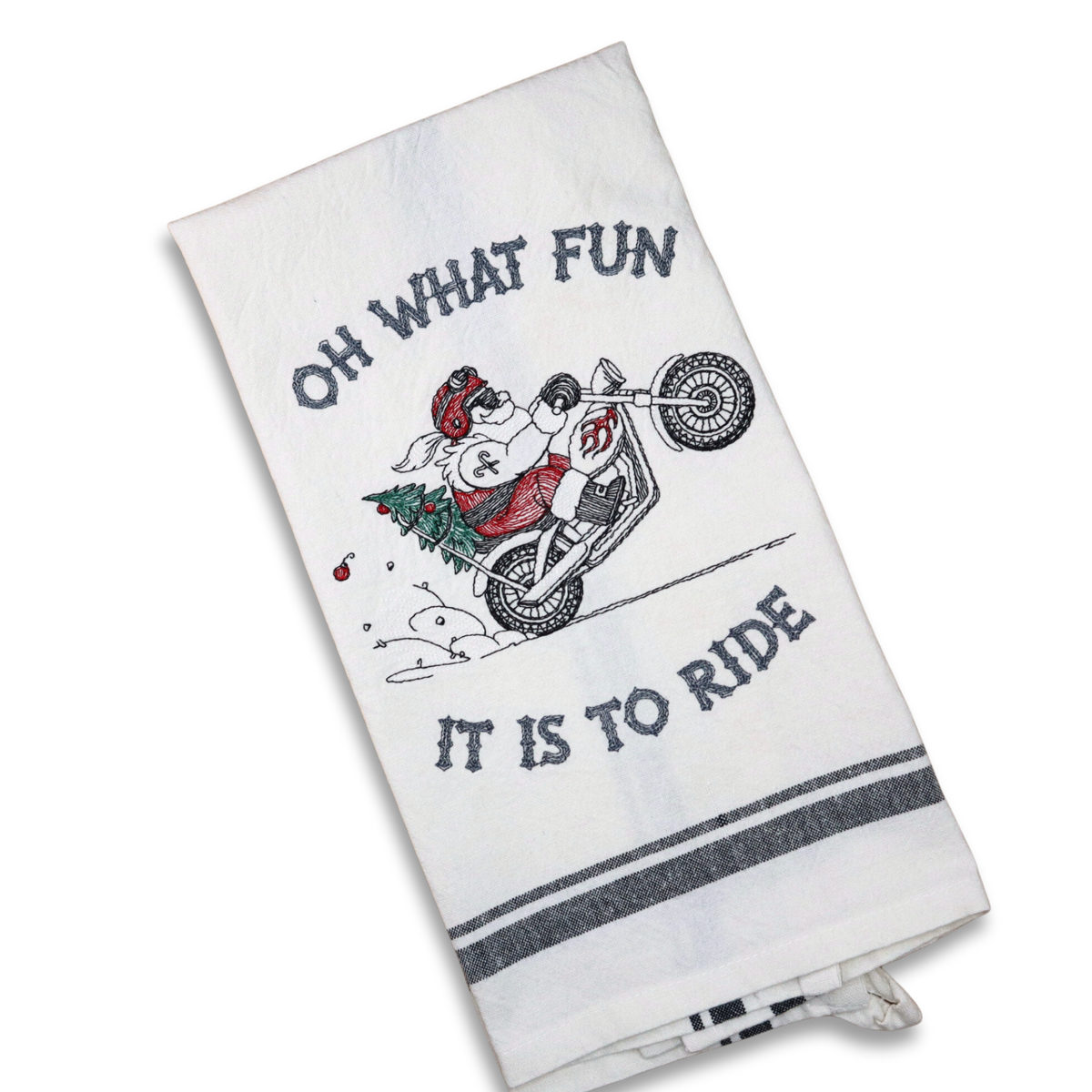 Embroidered Hand towel * Santa Motorcycle Fun