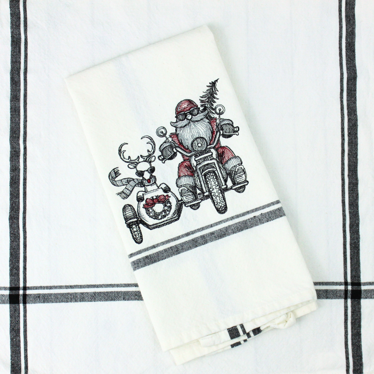 Embroidered Hand towel * Santa Rudolph Sidecar