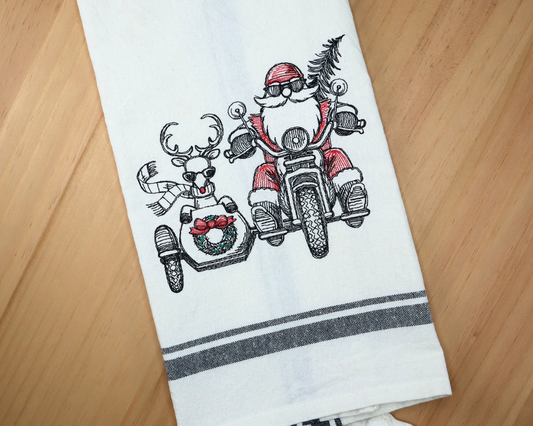 Embroidered Hand towel * Santa Rudolph Sidecar