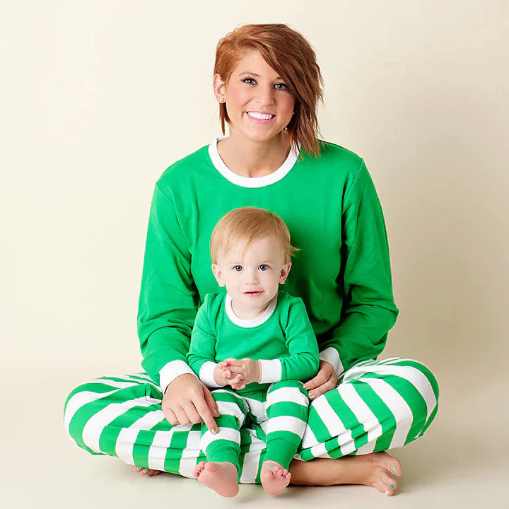 '25 PJs Green White Stripe